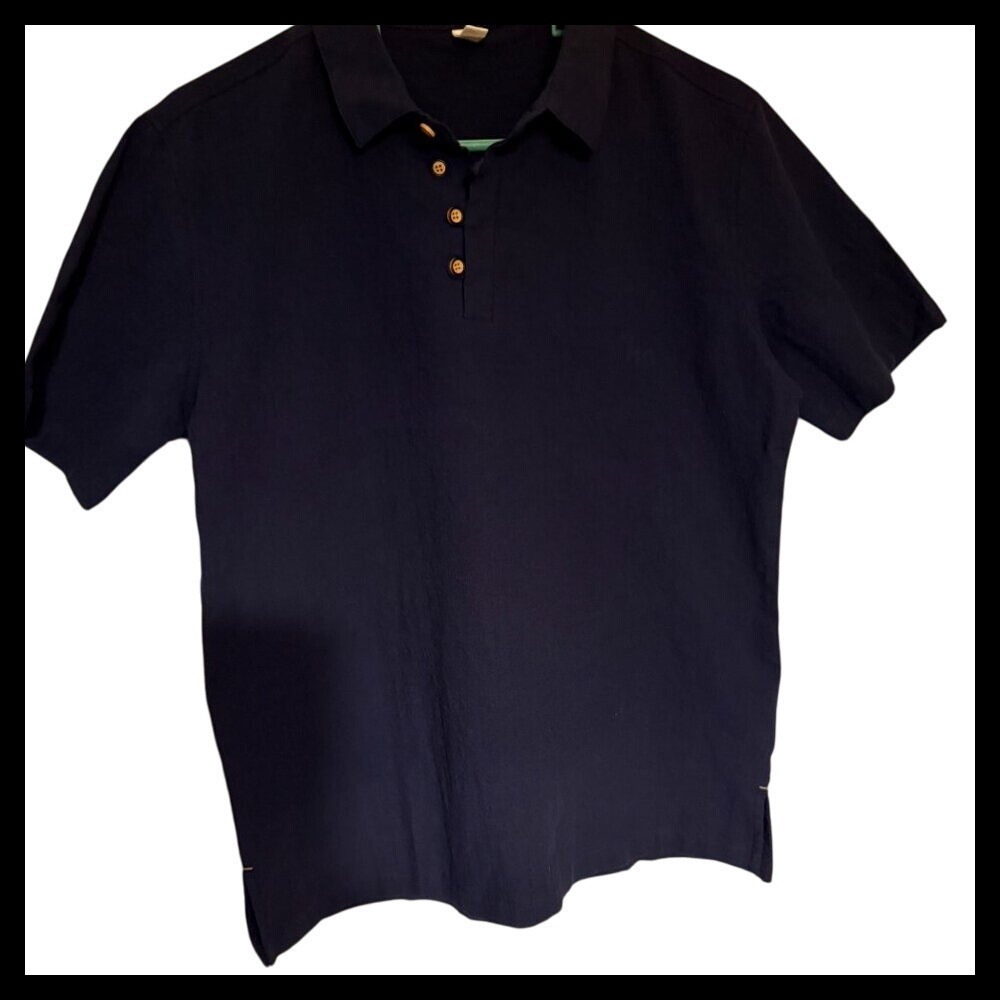 CAOMINMAYI Navy Polo Shirt Textured Short Sleeve Casual Collared Menswear Size M
